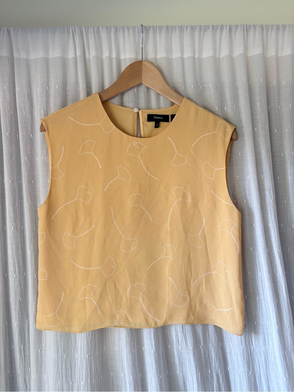 Theory Yellow Floral-Outline Sleeveless Shell Top